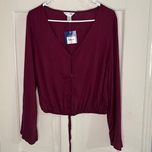 NWT Arizona Jean Co Burgundy Button-Down Blouse